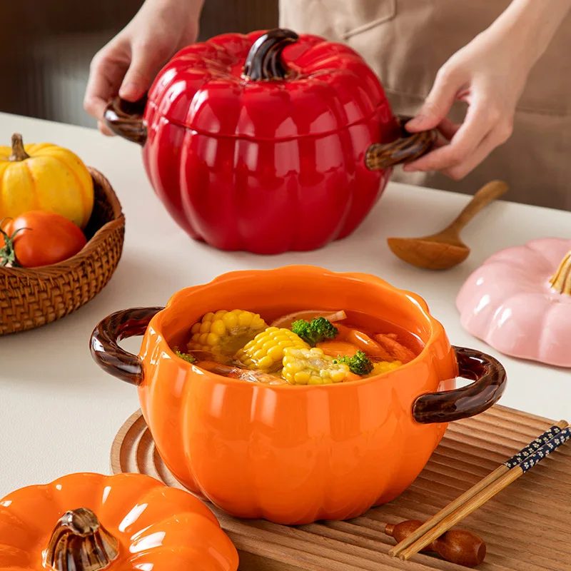 

Creative Ear Soup Bowl Pumpkin Ceramic Bowl Set Household Large Instant Noodles Bowl Christmas Tableware Wholesale