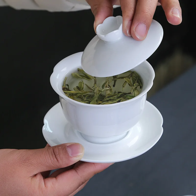 

Gaiwan Infuser Tibetan Teaware Puer Cover Bowl Dehua White Porcelain Celadon Tea Set Cup KungFu Ceramic Sancai Large Accessories