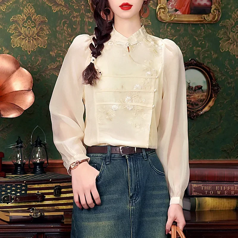 Новый женский ранний весенний дизайн в китайском стиле улучшенный топ с
