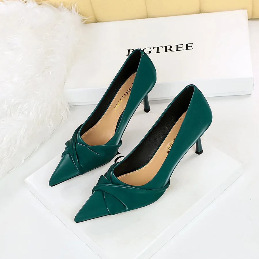 

Туфли-лодочки женские на высоких шпильках, элегантные офисные туфли с острым носком, без застежки, цвет черный/зеленый