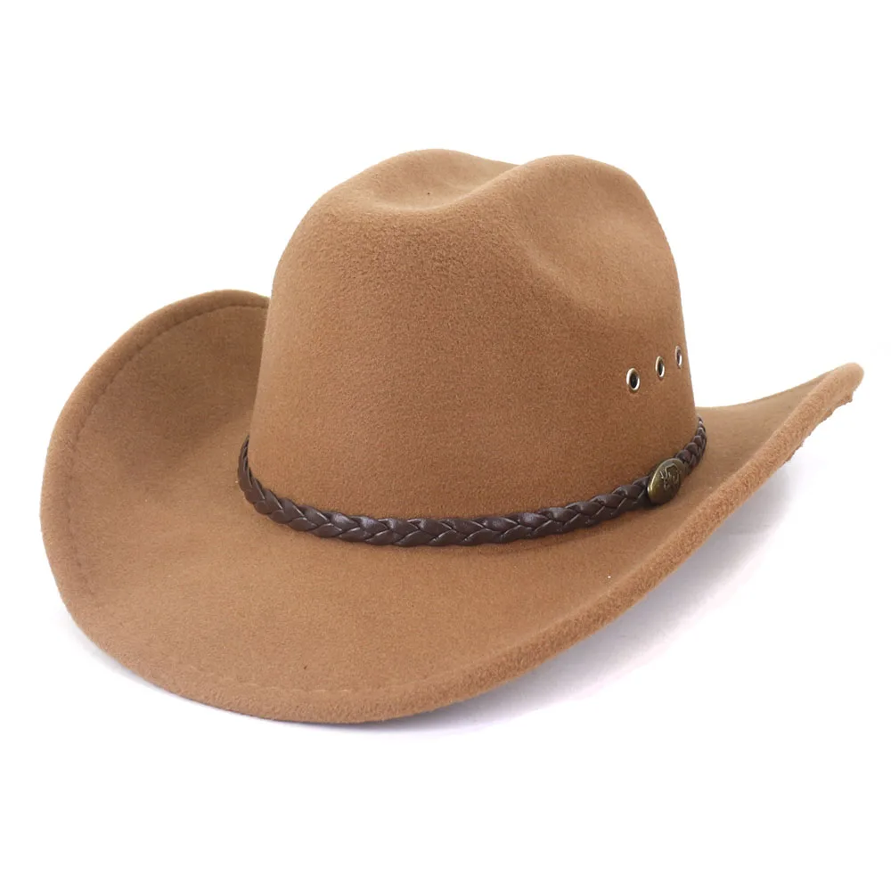 

Classic Western Cowboy Hat Men Felt Wide Brim Cowgirl Hats Women Belt Buckle Panama Hat