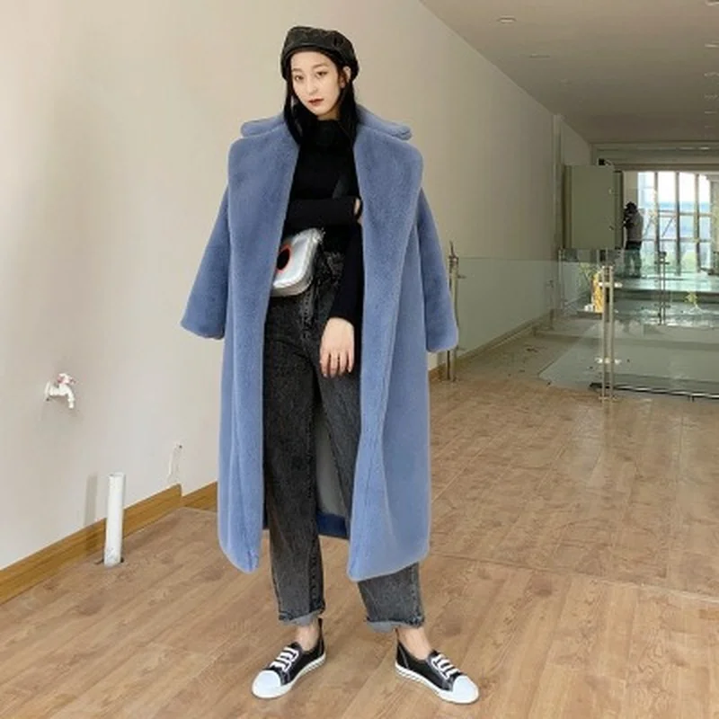 X-Long Winter Fur Coat Women Warm Parkas Jacket Fashion Stitching Color Loose Thick Faux Fur Coat Women Oversized Jacket 5XL