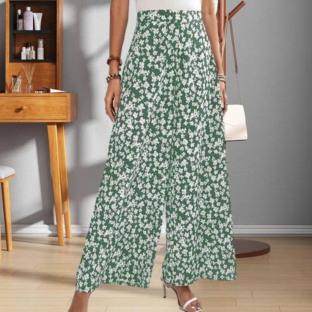 Summer Boho Women Wide Leg Pants High Waist Floral Print Loose Casual Straight Trousers Summer Holiday Pants Female