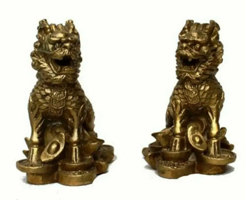 

Chinese Fengshui Brass animal Door Kylin Chi-lin Qilin wealth Statue Pair