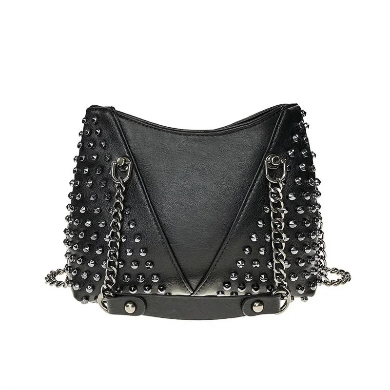 

Rock Rivet Shoulder Bag Female Small Bags For Women Handbags Punk Handbag Leather Women Messenger Bags Purses