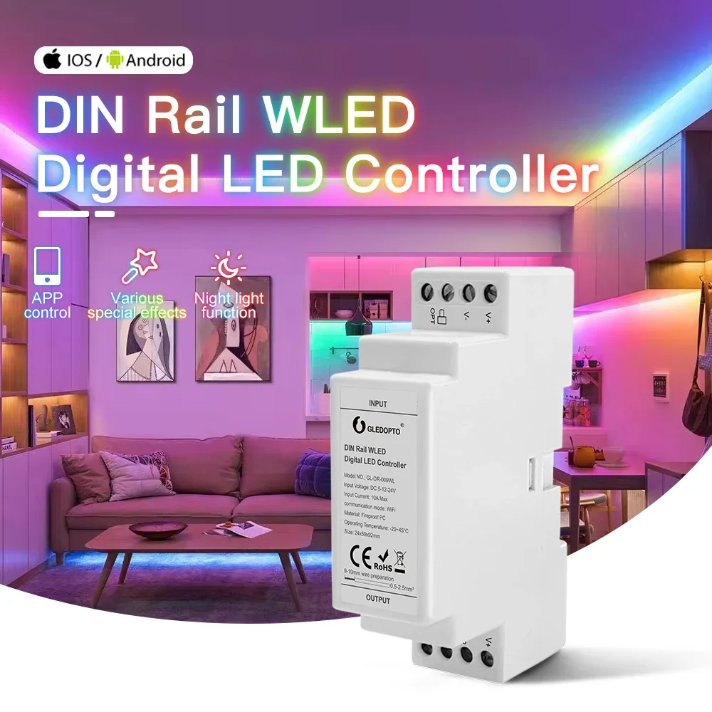 LED-контроллер GLEDOPTO на Din-рейку с микрофоном