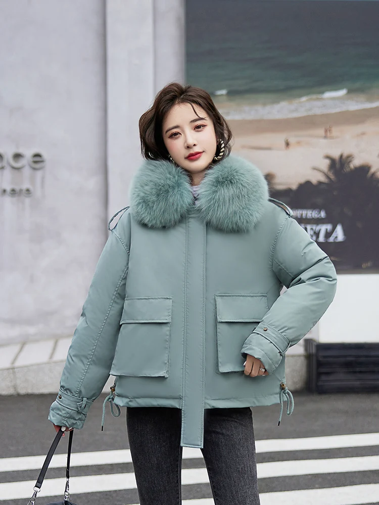 Winter Large Pocket Jacket Women 2022 Lamb Liner Hooded Parkas Mujer Loose Cotton Overcoat Casual Black Warm Winter Coat Female