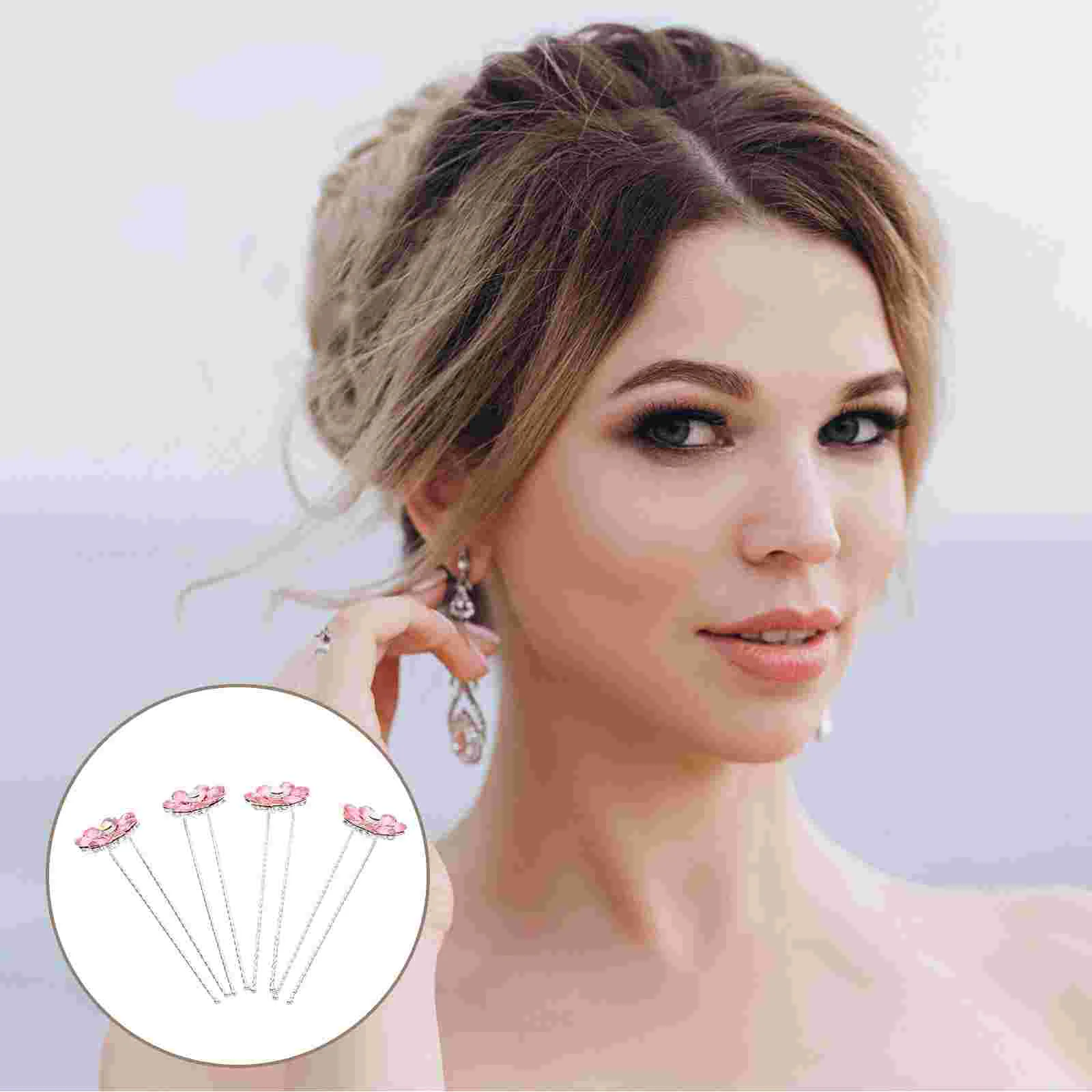 

Flower Hair Accessories U Shaped Hairpin Wedding Brides Rhinestone Bridal Clips