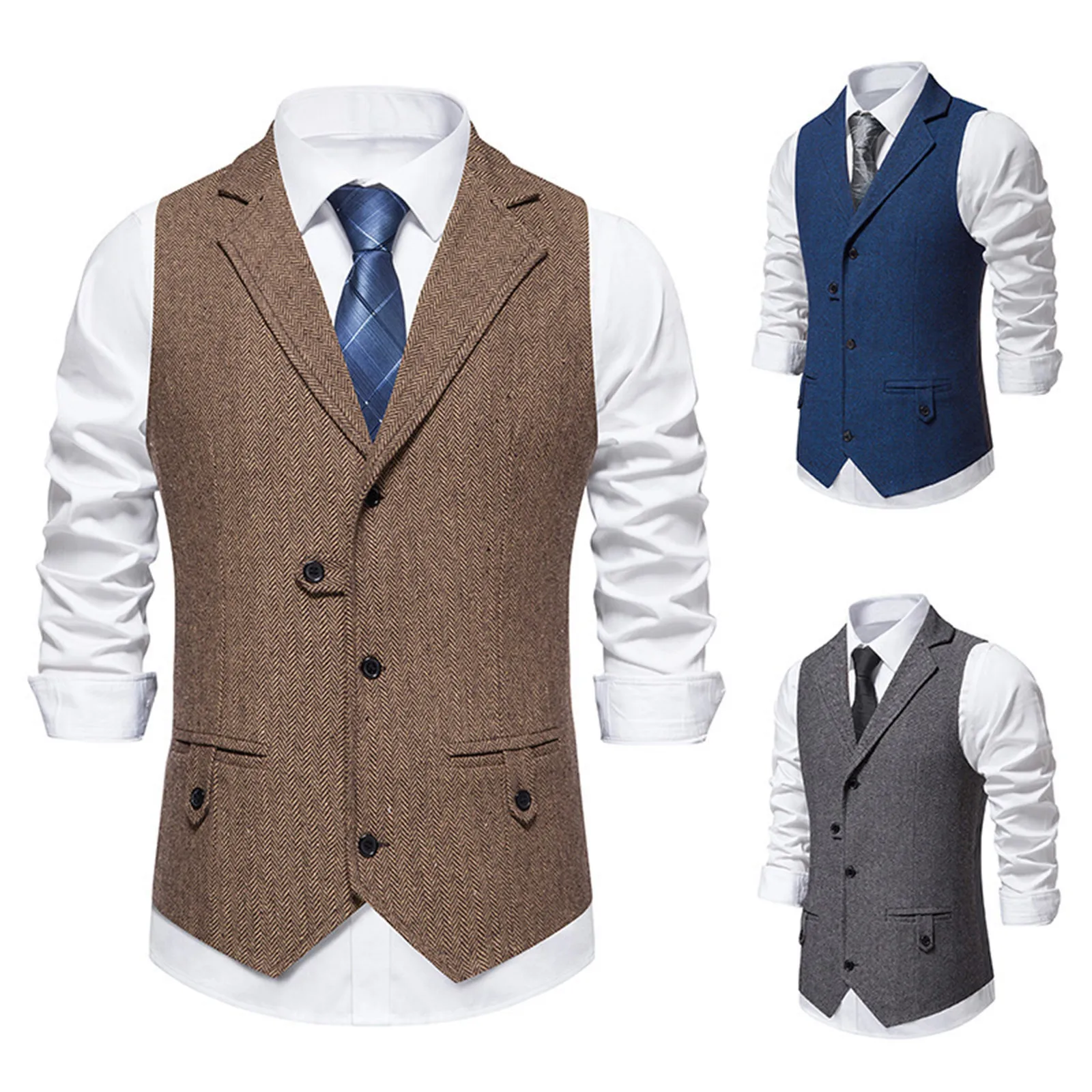 

Herringbone Men's Vests Casual Suit Vest Notch Lapel Single Breasted Waistcoat For Wedding Groomsmen Men Vest Business Dress