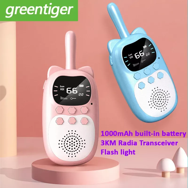 

2pc/box Original Kids Walkie Talkie Rechargeable 1000mAh Handheld 0.5W 3km Radio Transceiver Interphone Children Toys Gift