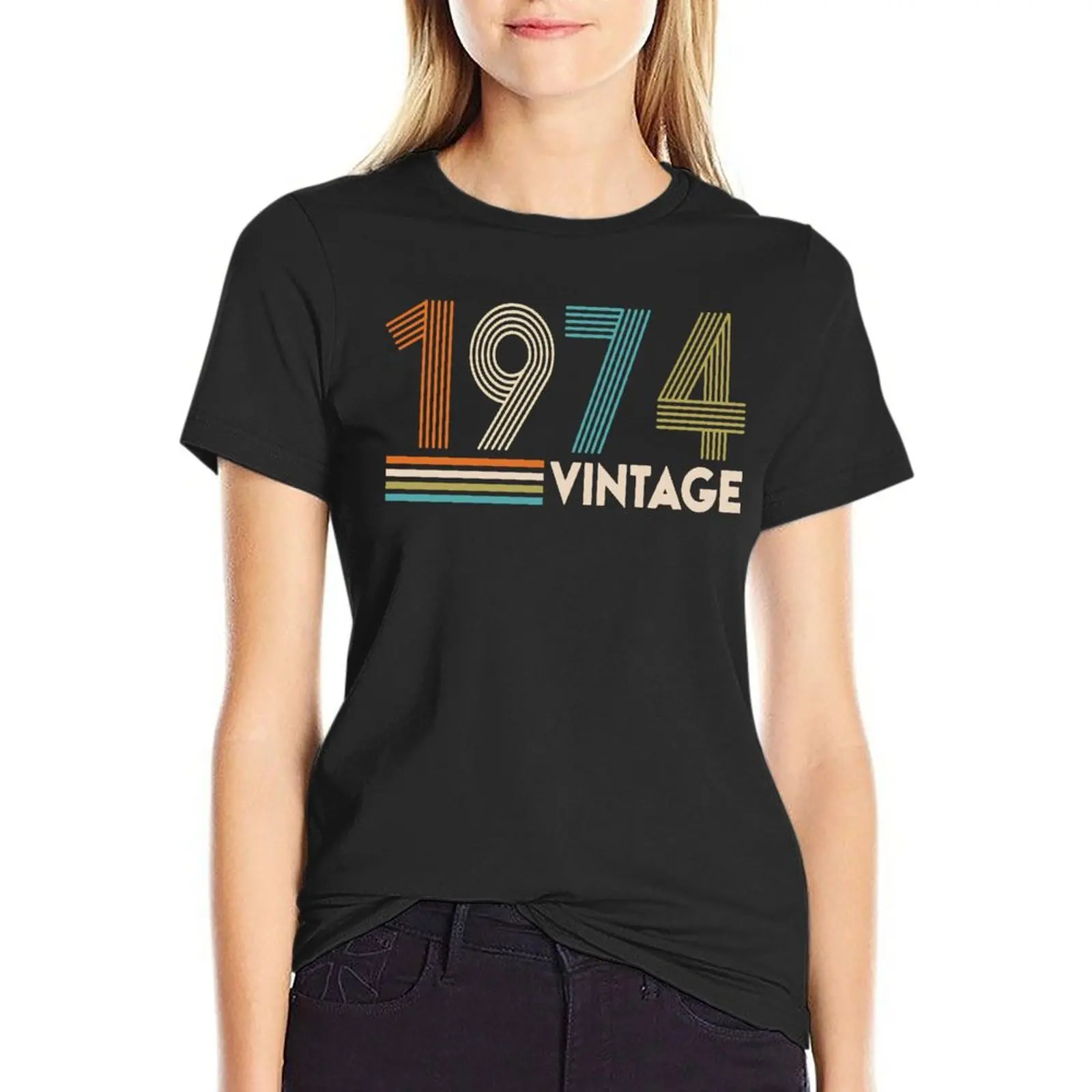 

Vintage 1974 Gift Father'S Day Oversized Tshirt Funny Women'S Clothing Short Sleeve Streetwear Big Size Top Tee