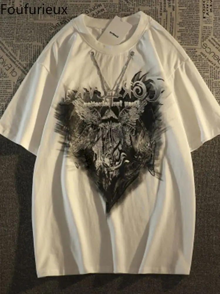 

Мужская Винтажная футболка с подвеской в виде ангела