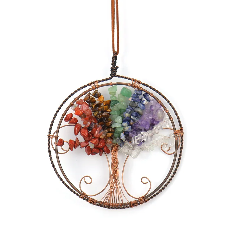 Retro Natural Gravel Tree Of Life Hanging Decoration Reiki Healthy Mineral Crystal Feng Shui Home Car Interior Ornaments Gift