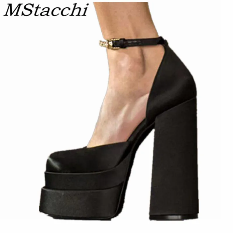 

Platform Heels Shoes Square Toe Rhinestone Buckle Women's High Heel Shoes Wedding Party Pumps Shoes Luxury Brand Platform Shoes