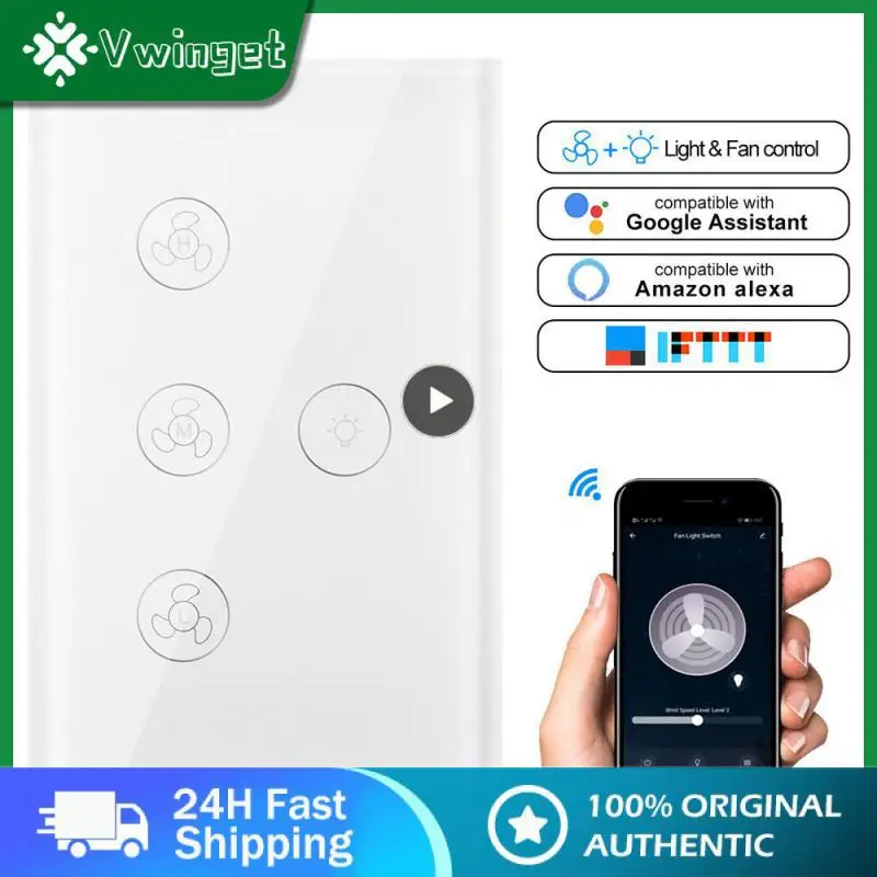 

Us Lamp Controller Touch Glass Panel App Control Wireless Remote Control Smart Wifi Fan Light Switch Timing Tuya Smart Home