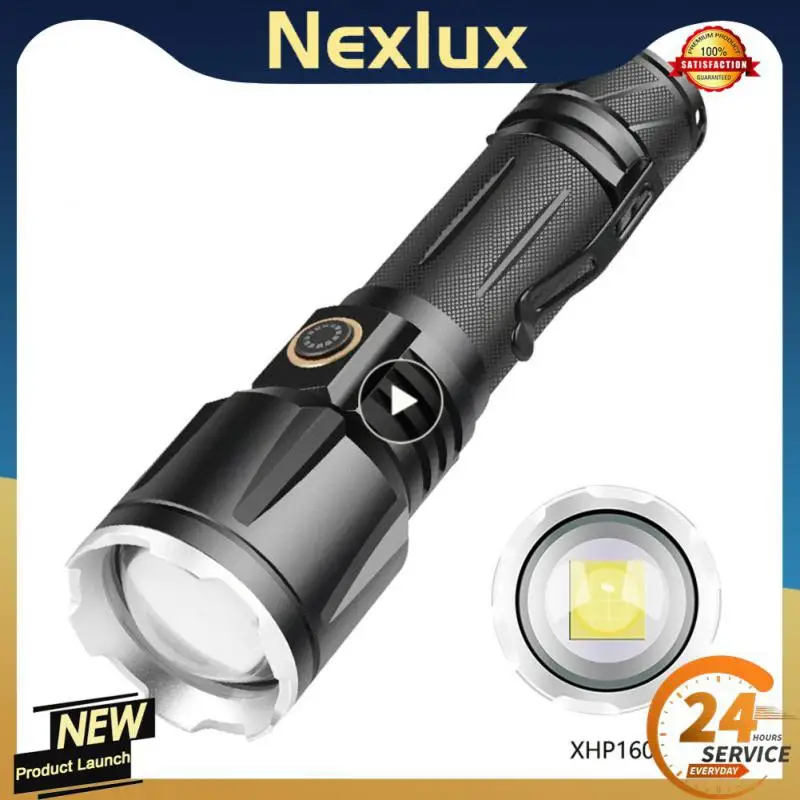 

XHP160 Portable LED Flashlight Strong Light USB Rechargeable Aluminum Zoom Flashlight Tactical Torches Emergency Camping Light