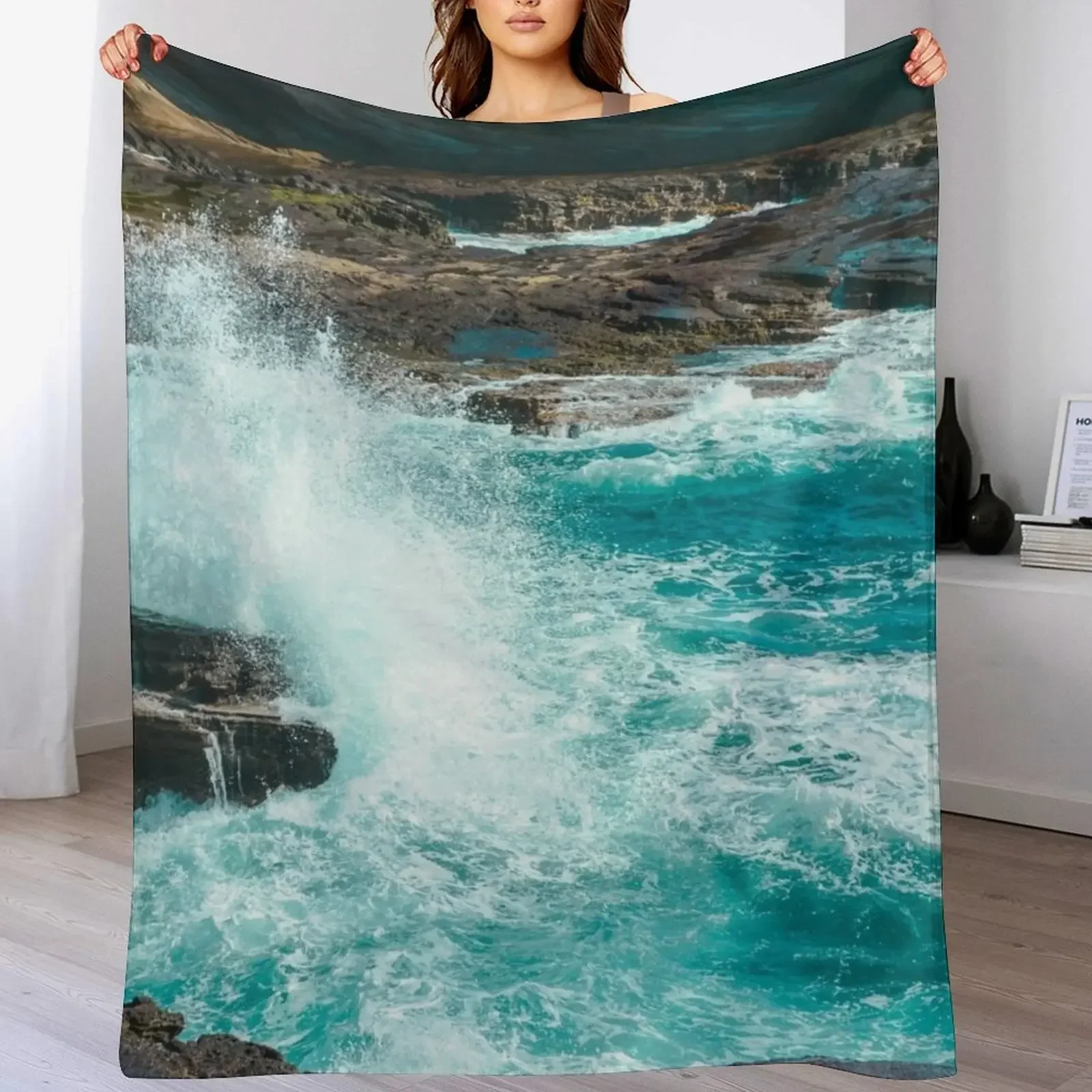 Фланелевое одеяло Cliffside Turquoise Blue Ocean Shore Waves