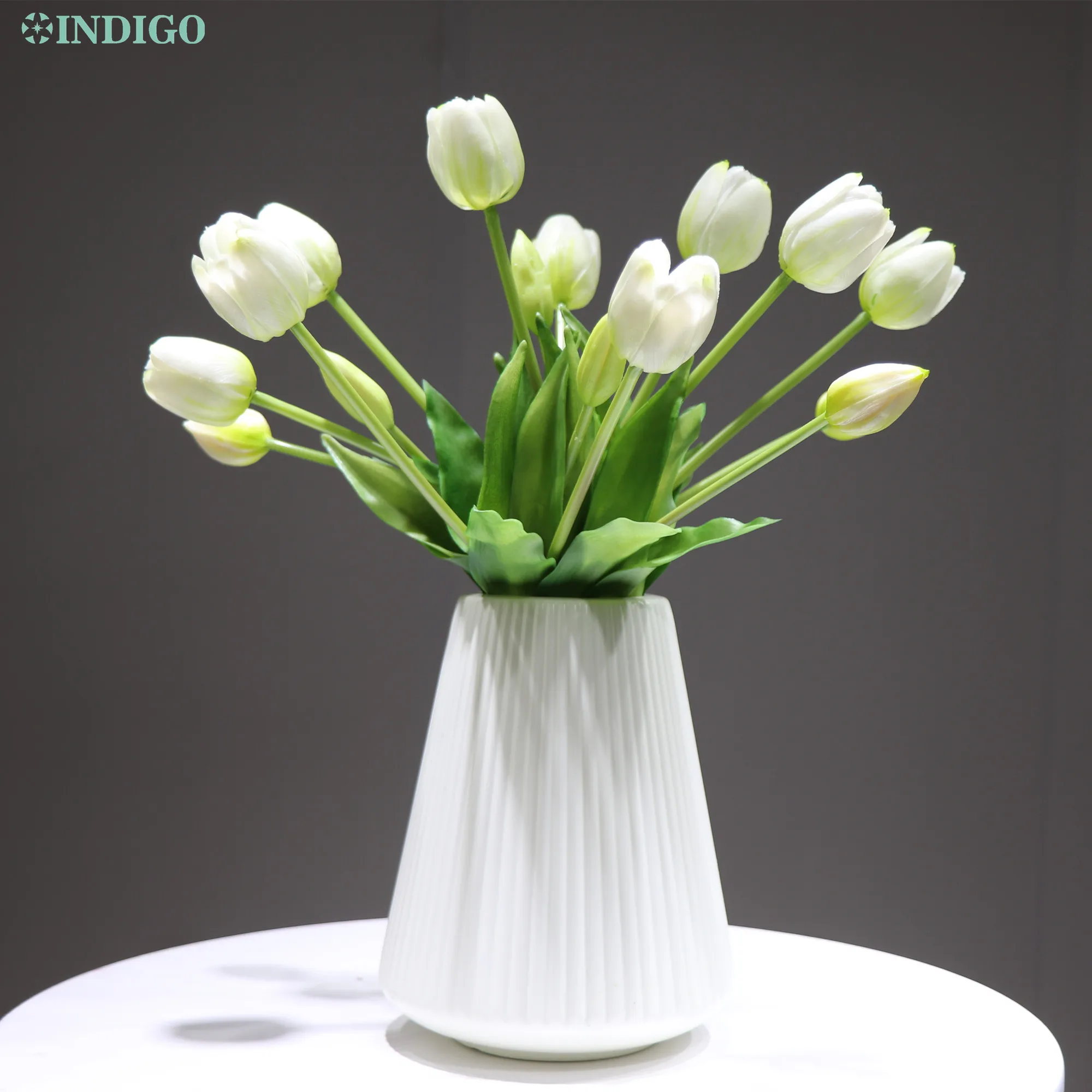 

(9PCS Tulip + 6 PCS Bud + Plastic Vase) Silicone High Quality Home Decor Artificial Flower Wedding Table Decoration - INDIGO