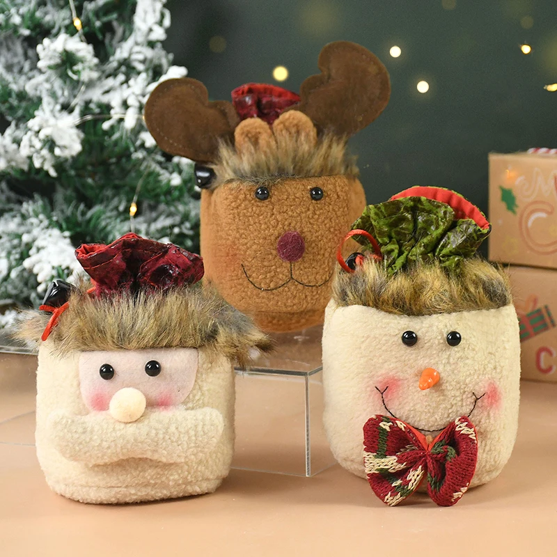 

1pcs Christmas Santa Claus Elk Cloth Xmas Apple Bag Plush Gift Bag Christmas Decoration Home New Year Present Xmas Candy Bag