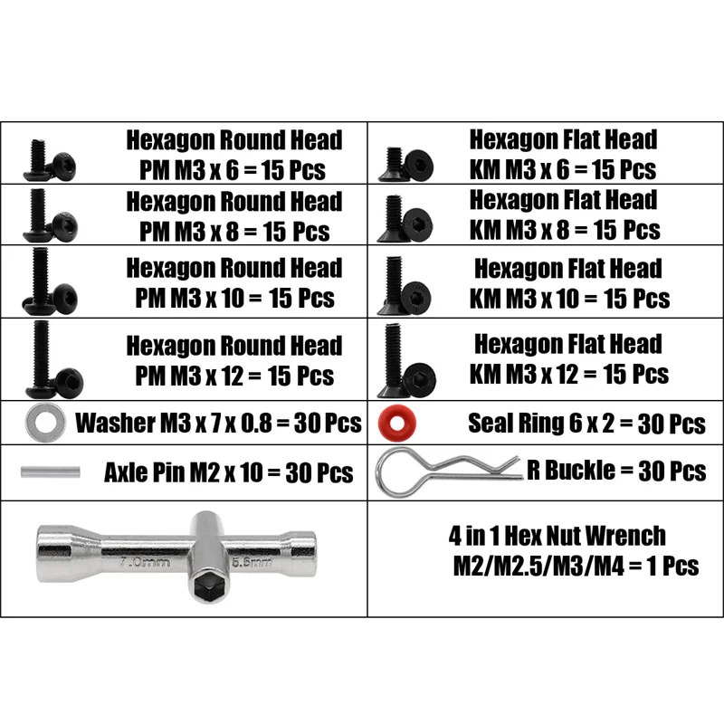 

271PCS Original Car or Metal Upgrade Full Car Screw Tool Box For FMS HSP Unlimited 1/10 D3 D4 XIS RC Car Parts