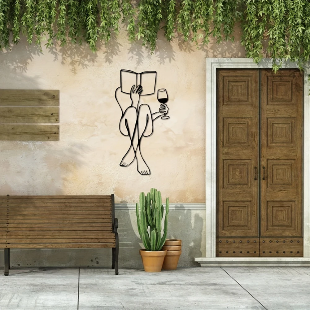 Женское чтение книг и питьевое вино металлический настенный декор