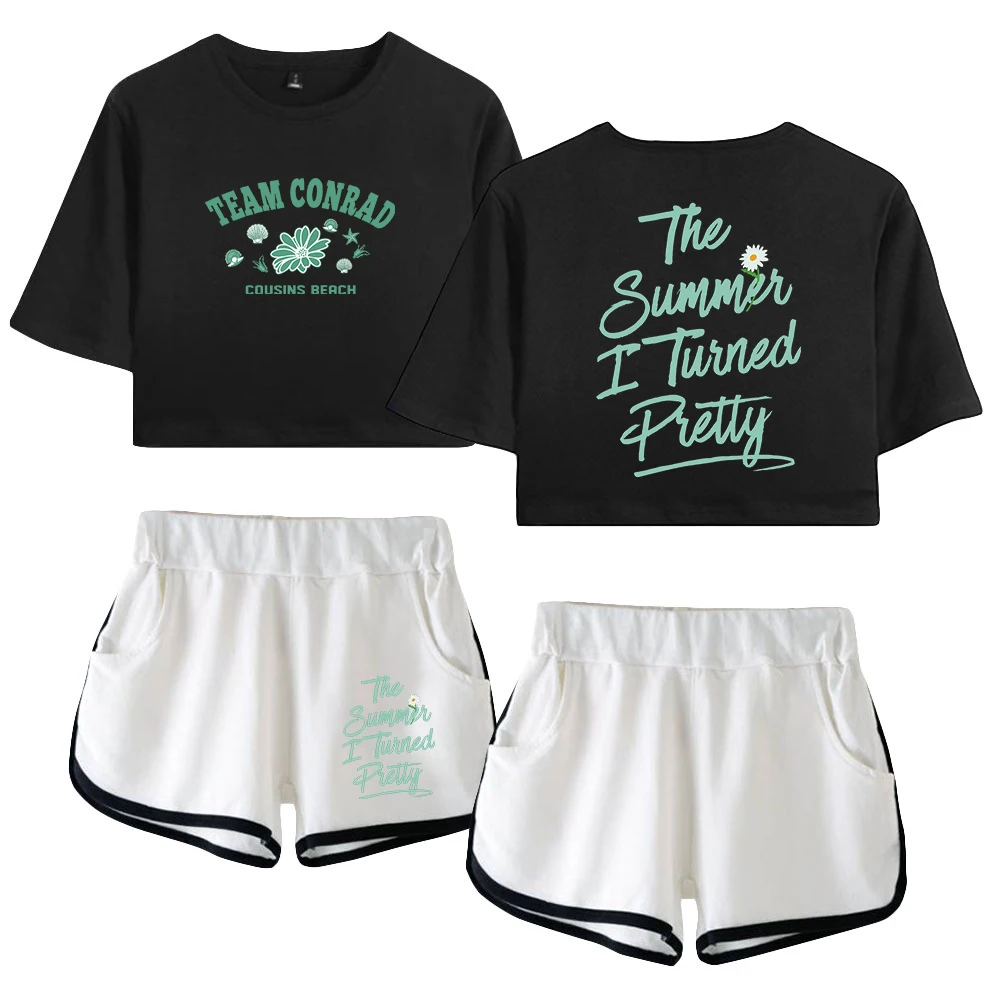 Женский летний комплект из двух предметов: короткий топ с коротким рукавом и шорты