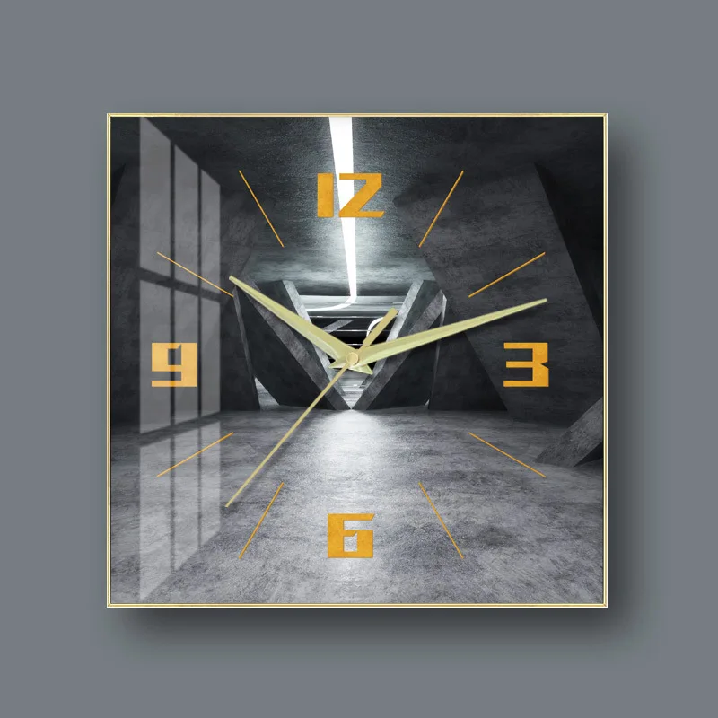 

Square clock living room home fashion light luxury European style simple technology sense industrial style decorative clock wall