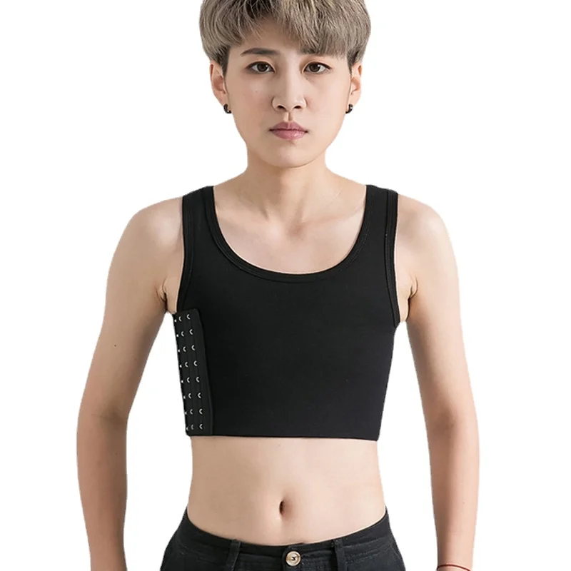 HaleyChan Womens Tomboy Trans Lesbian FTM Cotton Chest Binder Plus Size Short Tank Top with Elastic Band Women's Corset Crop Top