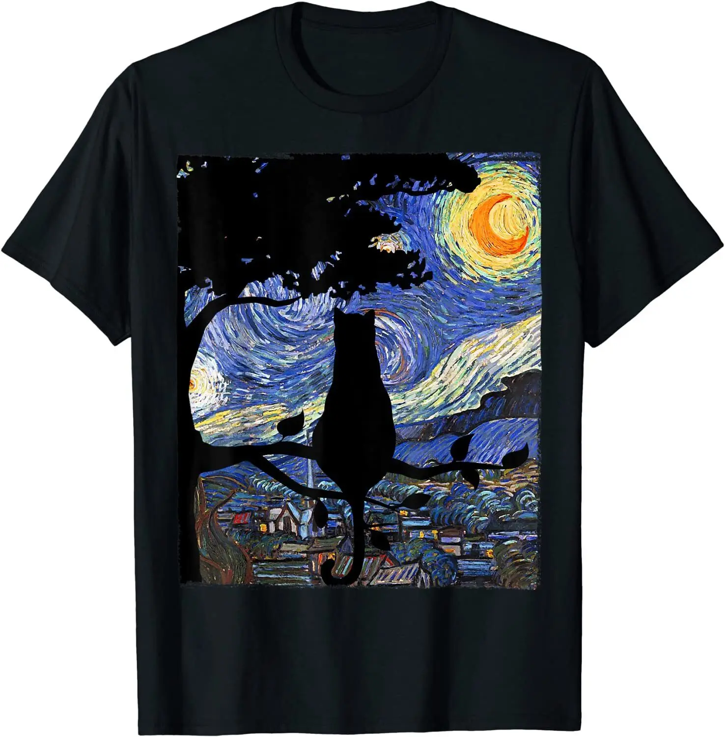 Новая Подарочная футболка с изображением кота звездной ночи Сделано в США