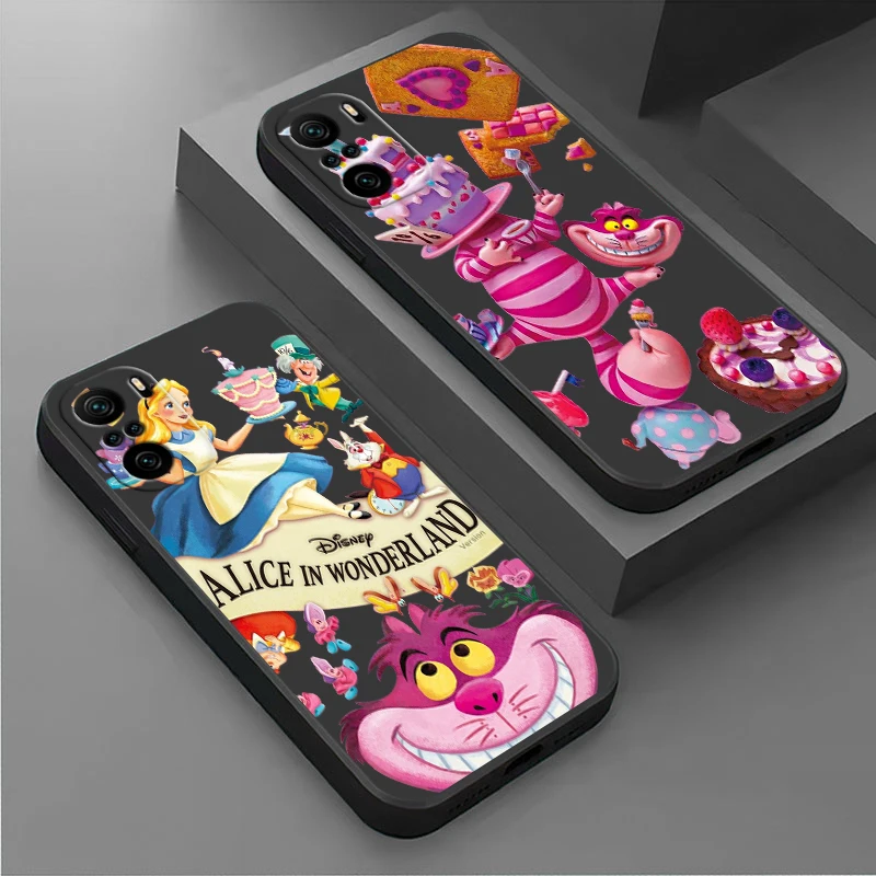 

Cute Alice and Cheshire Cat Phone Case For Xiaomi Redmi Note 11E 11S 11 11T 10 10S 9 9T 9S 8 8T 7 Pro Plus 5G Black Cover