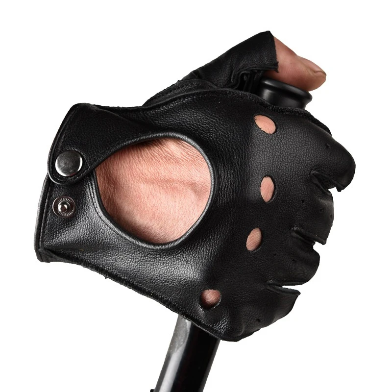 Перчатки без пальцев мужские митенки из козьей кожи для вождения фитнеса