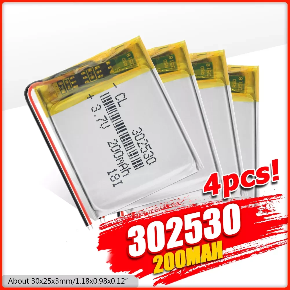 

1/2/4 Pcs/lot 302530 Rechargeable Li-polymer Lipo Battery 3.7v 200mAh Lithium Batteries Watch MP3 MP4 GPS DVD Camera Bateria