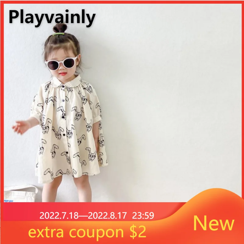 

New Summer Clothes for Baby Girl Cute animals cotton Dress Peter Pan Collar Short Sleeves Dress Kids Clothes E2216