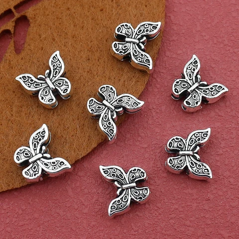 Бусины-бабочки TOM YANG, античное серебро, 10 шт.