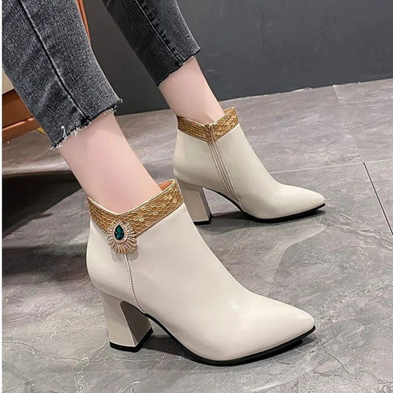 2022 Fashion Ankle Boots For Women Office Shoes Autumn Winter Dress Shoes Female Modern Boots 8cm High Heels Ladies Short Boots