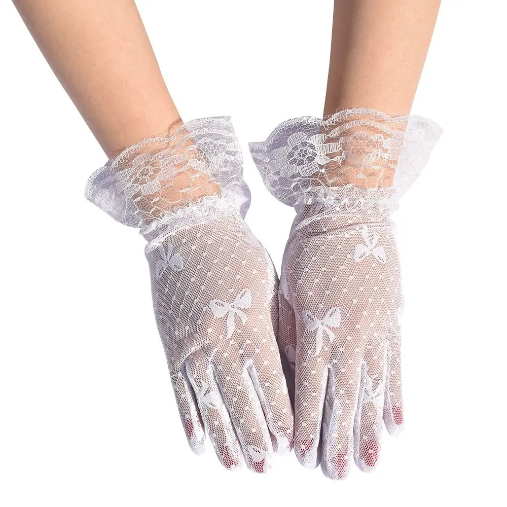 

Summer Sunscreen Gloves Black Bowknot Jacquard Gloves Women Fashion Lace Fabric Bridal Gloves for Wedding Party Decoration