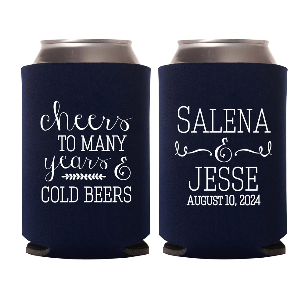 Cheers to Many Years and Cold Beers Custom Wedding Can Coolers, Wedding Favors Cooler, Personalized Wedding Party Favors, Custom