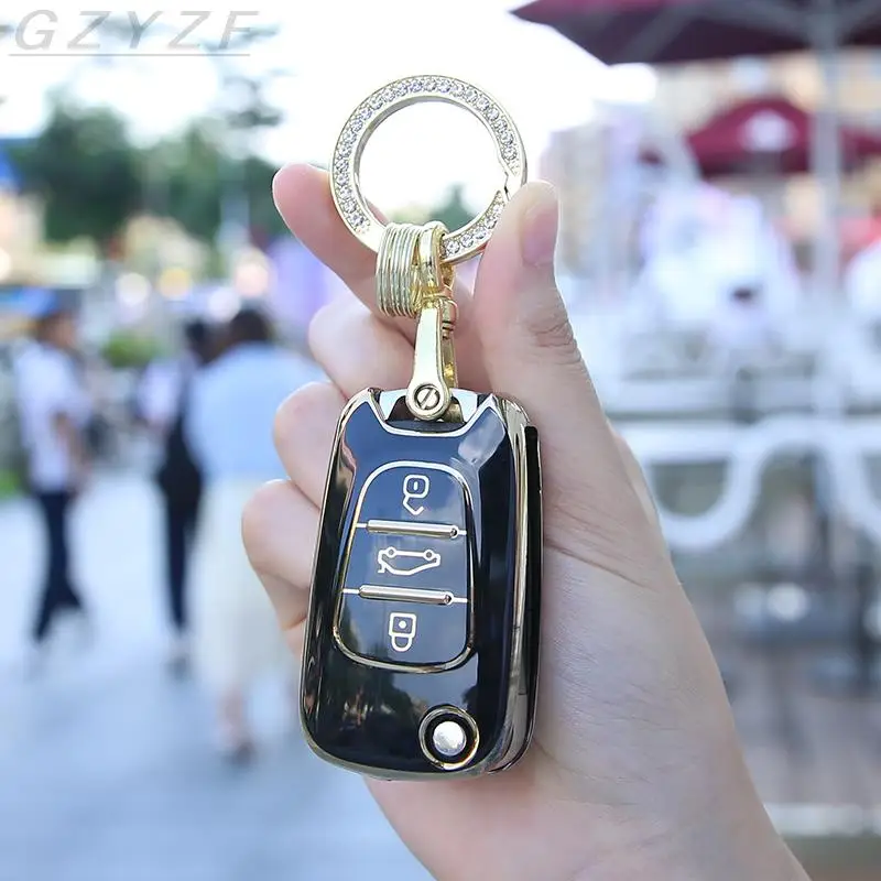 

Car Flip Key Case Cover Chain Ring For Kia Ceed Picanto Sportage For Hyundai I30 IX35 Interior Accessories