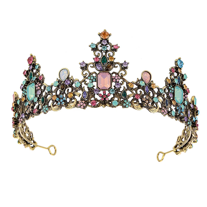 Cristal colorido opala barroco coroa do vintage bandana strass casamento rainha tiara para as mulheres acessórios de cabelo nupcial