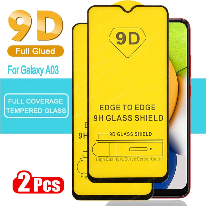 

2pcs 9D Full Glued Tempered Glass For Samsung A03 Screen Protector Film cover For Galaxy A03 A 03 Core A03core Protective Glass