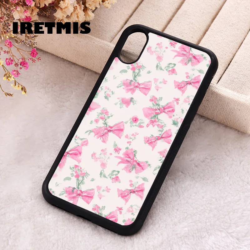 Iretmis 5 5S SE Phone Cover Case for iPhone 6 6S 7 8 PLUS X XS XR 11 12 13 MINI 14 PRO MAX Rubber Silicone Preppy Floral Bows
