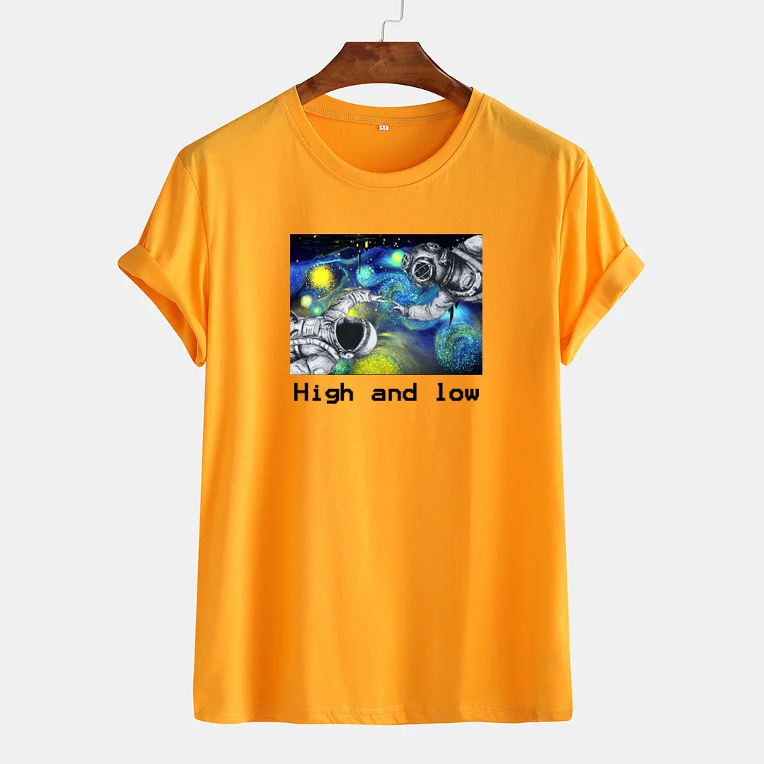 

Men's Cotton Oversized T-shirt Summer Explosion Trend Fashion Youth Loose Casual Round Neck Astronaut Print Short Sleeve Top