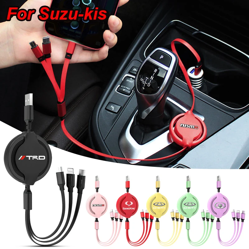

Car Styling 3 in 1 USB Charging Cable Retractable Charger Cable For Suzuki Samurai Ltz 400 Vitara Gsr Jimny Swift Strom 650 Alto