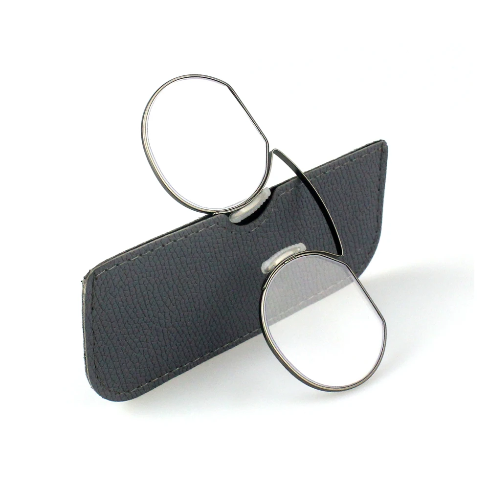 Фото Reading Glasses for Men Clip Nose Portable with Out Temple Presbyopic Glasses Oval Metal High Quality with Case №1