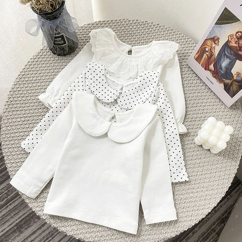 

1 2 3 Year Baby Girls T-shirt Long Sleeve Cotton Peter Pan Collar Kids Tops Clothes for Girl 2022 New Spring Toddler Pullovers
