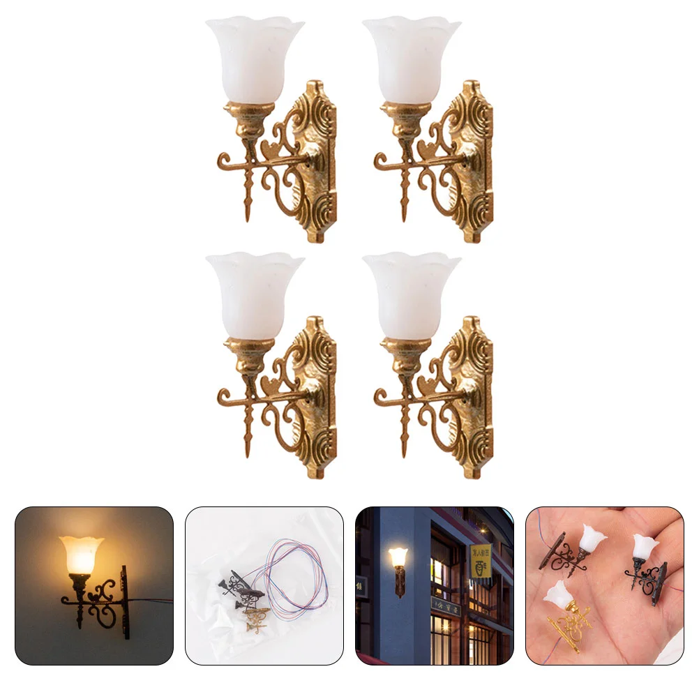 

4 Pcs Dollhouse Wall Light Retro Desk Lamp Landscape Decor Mini Model Sand Table DIY Materials Abs Decorative