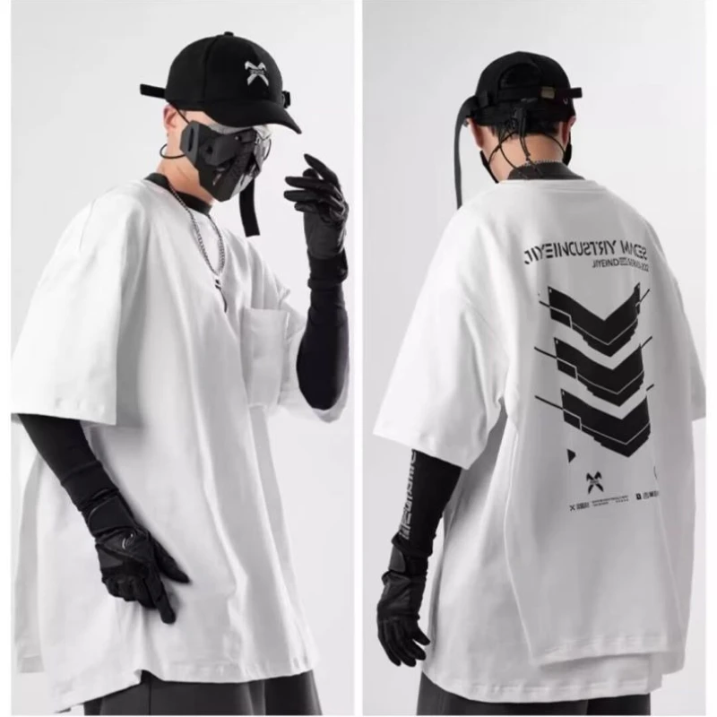Модные мужские футболки с накидкой Techwear Harajuku Streetwear футболка большого размера в