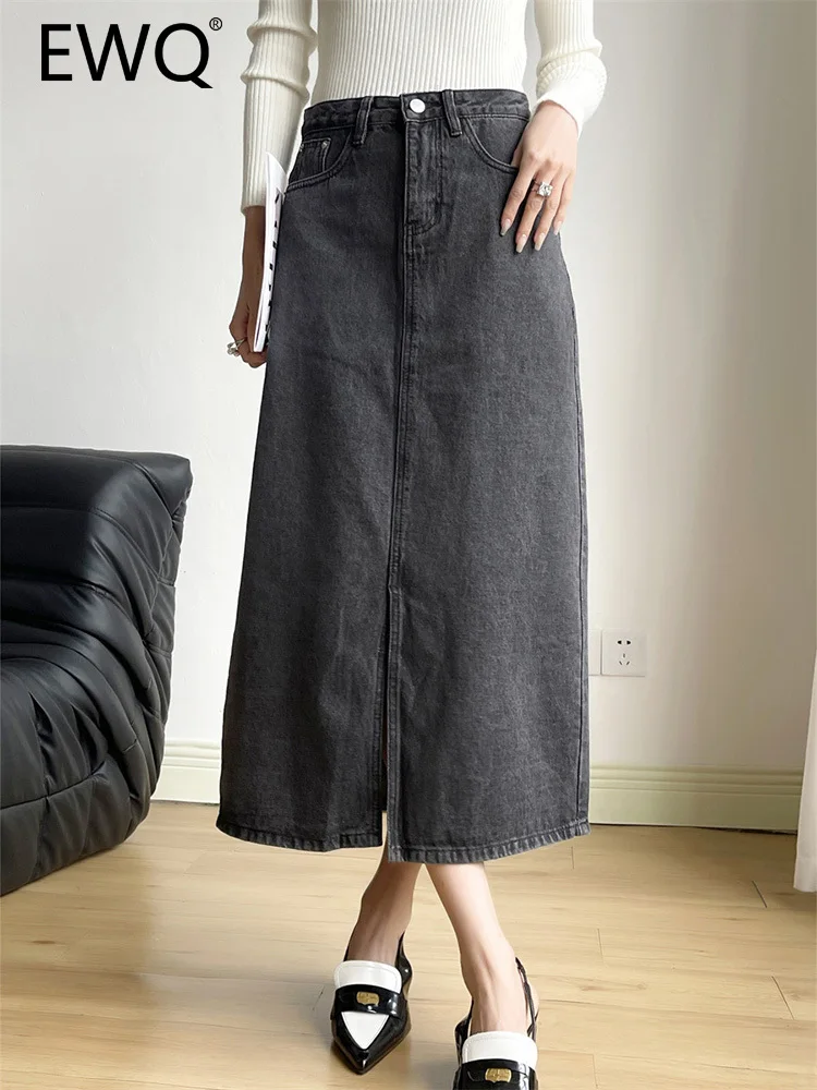 

EWQ High Waist Split Design Denim Skirts For Women High Waist A-line Mid-length Vintage Skirt Female 2023 Autumn New 26D5660