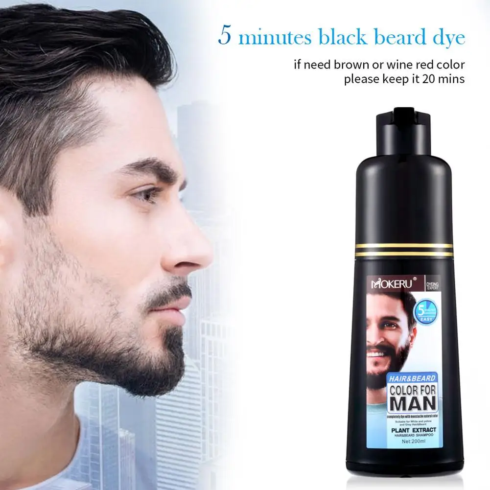 200ml Permanent Beard Dye Shampoo Organic Fast Hair Dye Dye Hair Men Cream Dye Essence Black Botanical Care Beard Hair I1Q7