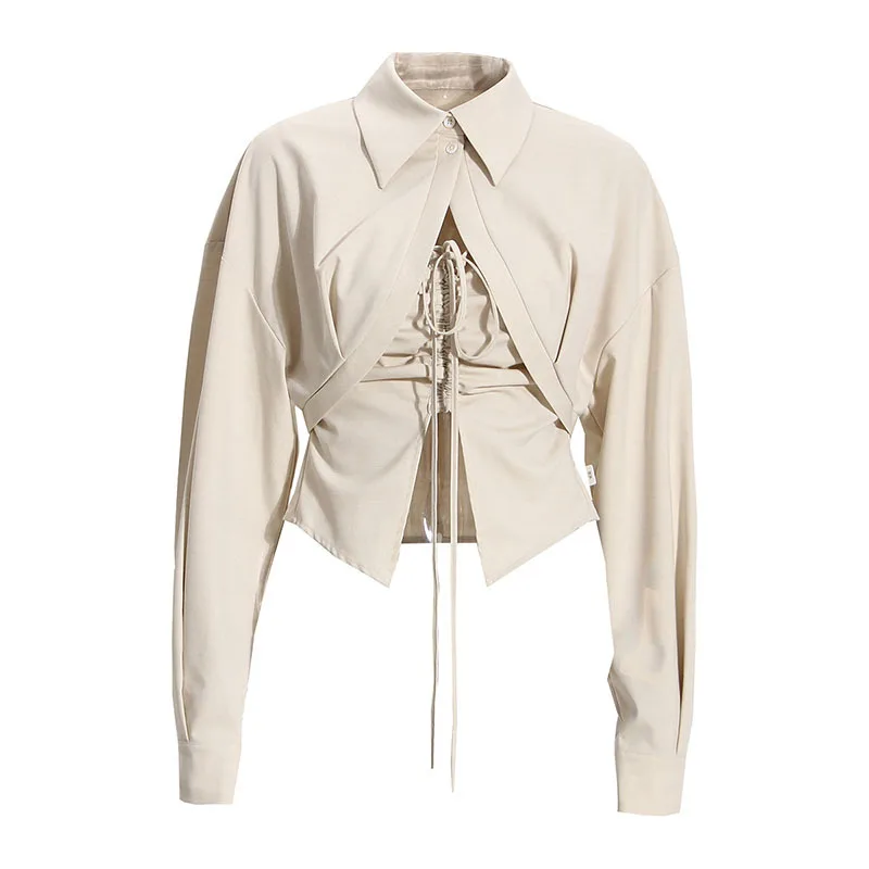 

Короткая рубашка с длинным рукавом и воротником-стойкой